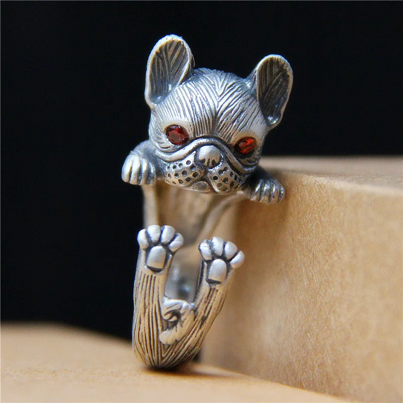 1 pieza de juegos de joyas de Bulldog para mujeres y hombres, anillos con animales encantadores para perros, pendientes, colgantes, collares, regalos de plata 925, sin cadenas