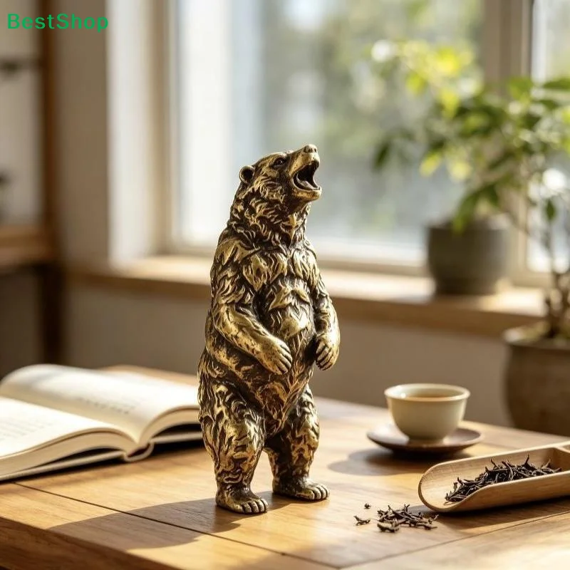 Vintage Brass Roaring Bear Statue Exquisite Handcrafted Design Perfect For Home Office Desk Living Room Decor