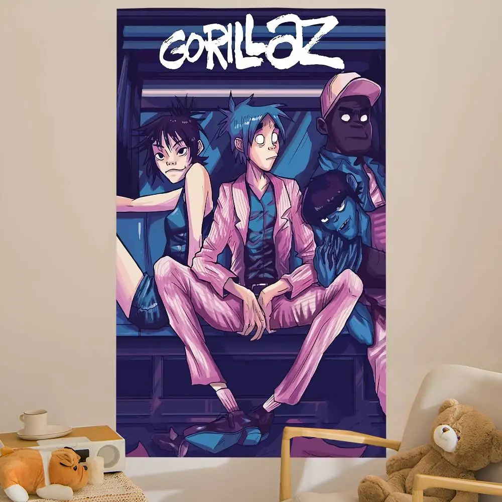 Band G-Gorillaz Music Cool Tapestry Art Printing Japanese Wall Tapestry Anime Wall Hanging Home Decor