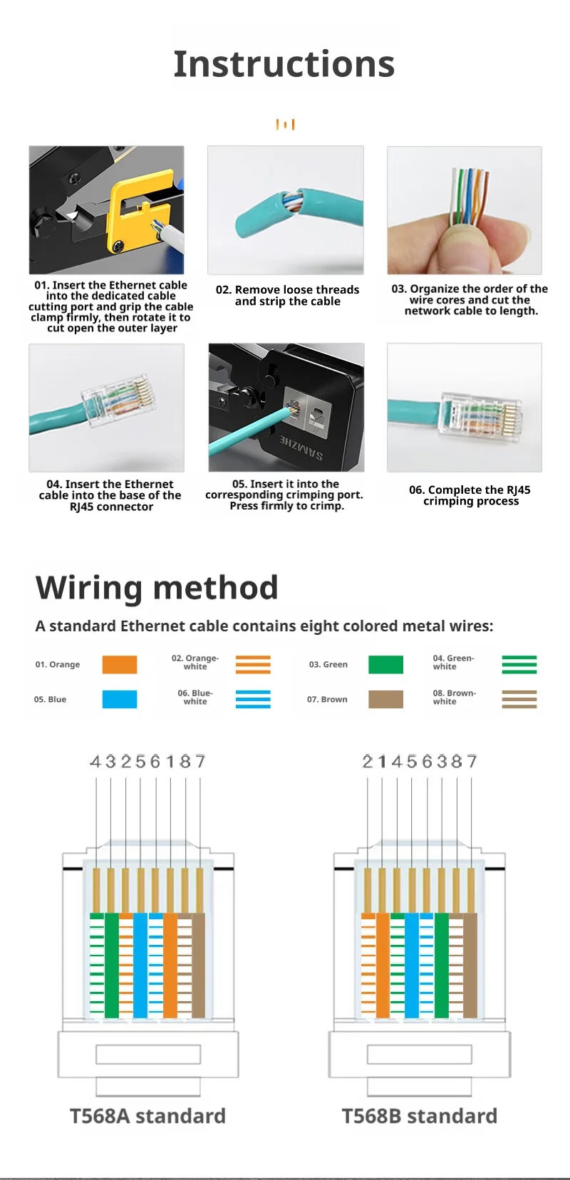 SAMZHE RJ45 Crimpzange Netzwerkwerkzeug RJ12 Cat5 Cat6 8P8C Kabelabisolierzange Presszange Multifunktions-Clip – Detail 12