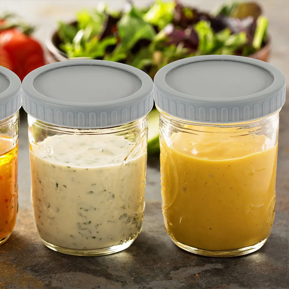 

2 Sets 86mm Wide Mouth Mason Jar Lids Grey Silicone Sealing Covers Reusable Bottle Caps for Home Coffee Shops Long Lasting PP