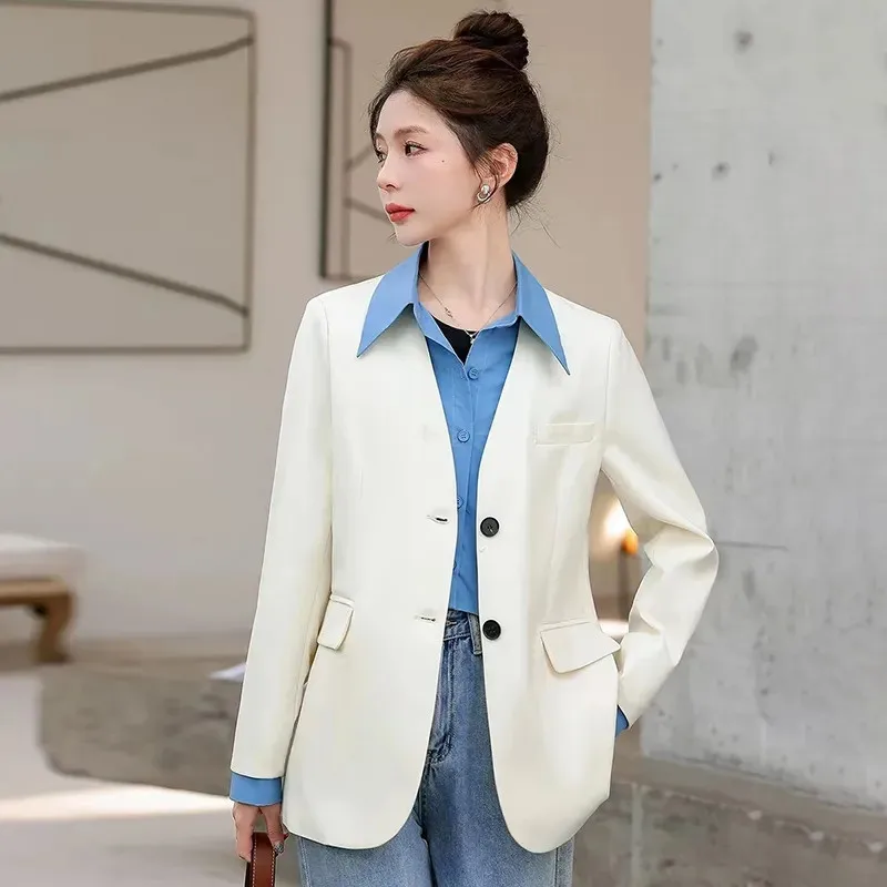 

Fashion Design Fake Two Pieces Women's Suit Coat Korean Version Female Blazer 2024 New Spring Autumn Jacket Tops Casaco Feminino