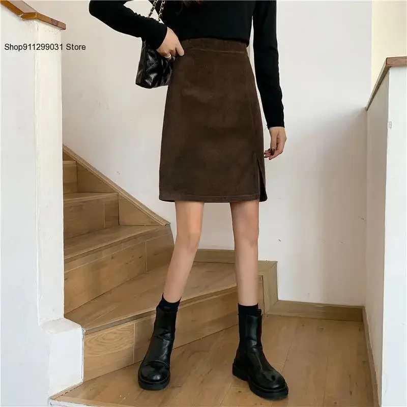 Women\'s College Style Fashion Skirt Women\'s Casual Daily Pure Corduroy Thickened Autumn Warm Comfortable Simple Vintage