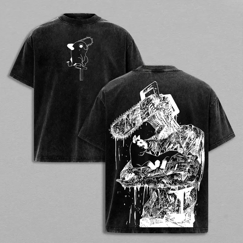 2026 Anime Chainsaw Man Denji Pochita Printed T-shirt Men's and Women's Washed T-shirt Summer Vintage T-shirt Harajuku Top