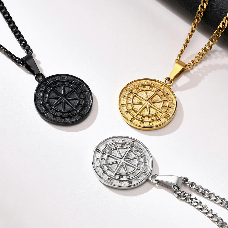 Navigation travel compass pendant Necklace For Men Women Trend Charm Titanium Steel Pendant Chain Unisex Jewelry Wholesale view 4