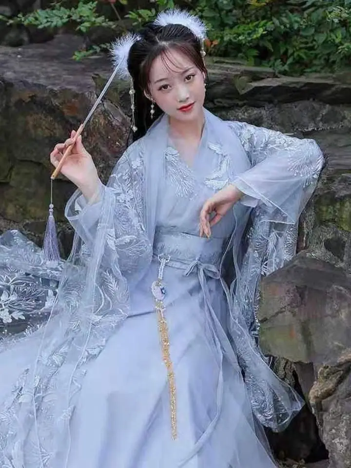 Laço Bordado Hanfu Feminino Cosplay Traje Verão Respirável Fada Estilo Chinês Vestido Nacional Dance Performance Clothing