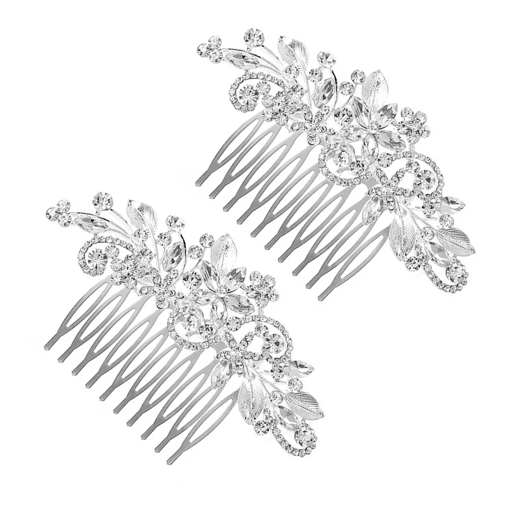 

2Pcs Rhinestone Bride Hair Comb Elegant Wedding Headdress Party Hair Accessories Fashion Headwear Wedding Headdress