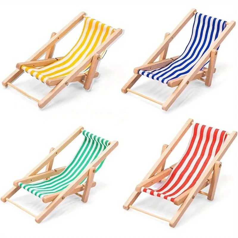 4-piece Wooden Beach Chair Model Foldable Wooden Beach Chair Doll House Furniture DIY Fairy Tale Garden Decoration Kit