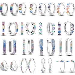 925 Sterling Silver Floral Plant Colourful Series Jewelry Fashion Zircon Circle Hoop Earrings For Women Jewelry Gift Accessories