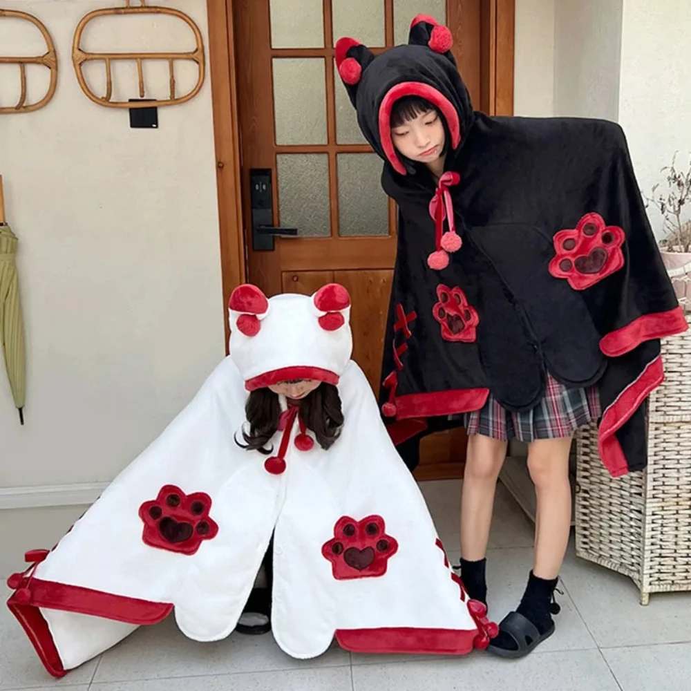 Cloak Blanket Cute Cartoon Winter Multiplestyles Lazy Warm Cloak Coral Fleece Leisure Wear Can Worn Comfortable Externally Shawl