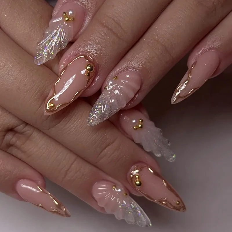 

24 Pcs Self-adhesive Artificial Nails for Sticking Almond Cheap aesthetic False Nails 3D Adhesive Press on Nails Removable 2025