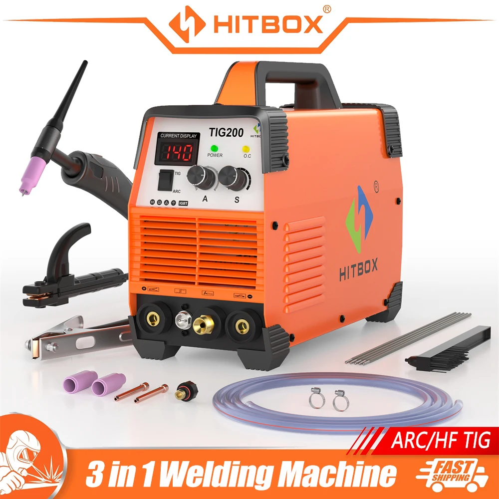 

HITBOX TIG200 3 in 1 Welding Machine MMA ARC HF TIG IGBT Inverter Stick Welder Machine Arc Force Hot Start for Outdoor Home DIY