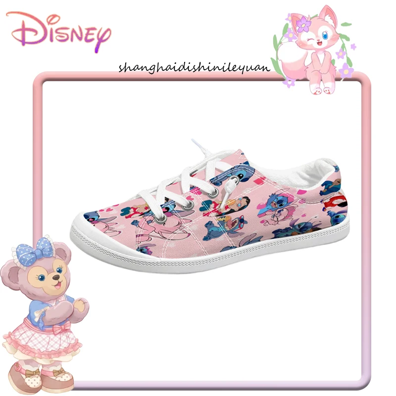 Disney Lilo & Stitch Angel - Zapatillas bajas de lona con estampado para mujer, color rosa, informales y transpirables
