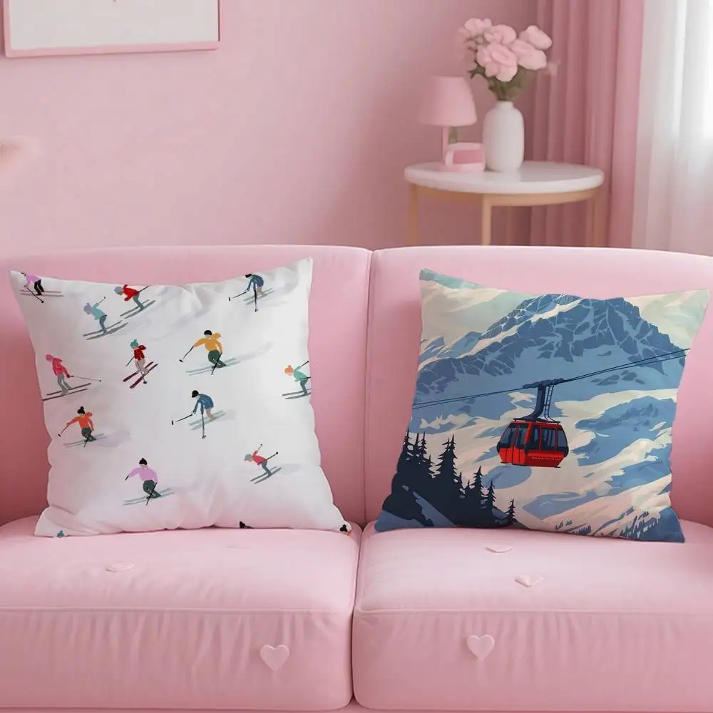 Anime Ski Resort Prop Pillow Case Anti-dustmite Pillowcase Invisible Zipper Silky Short Plush Sofa Cushion Cover