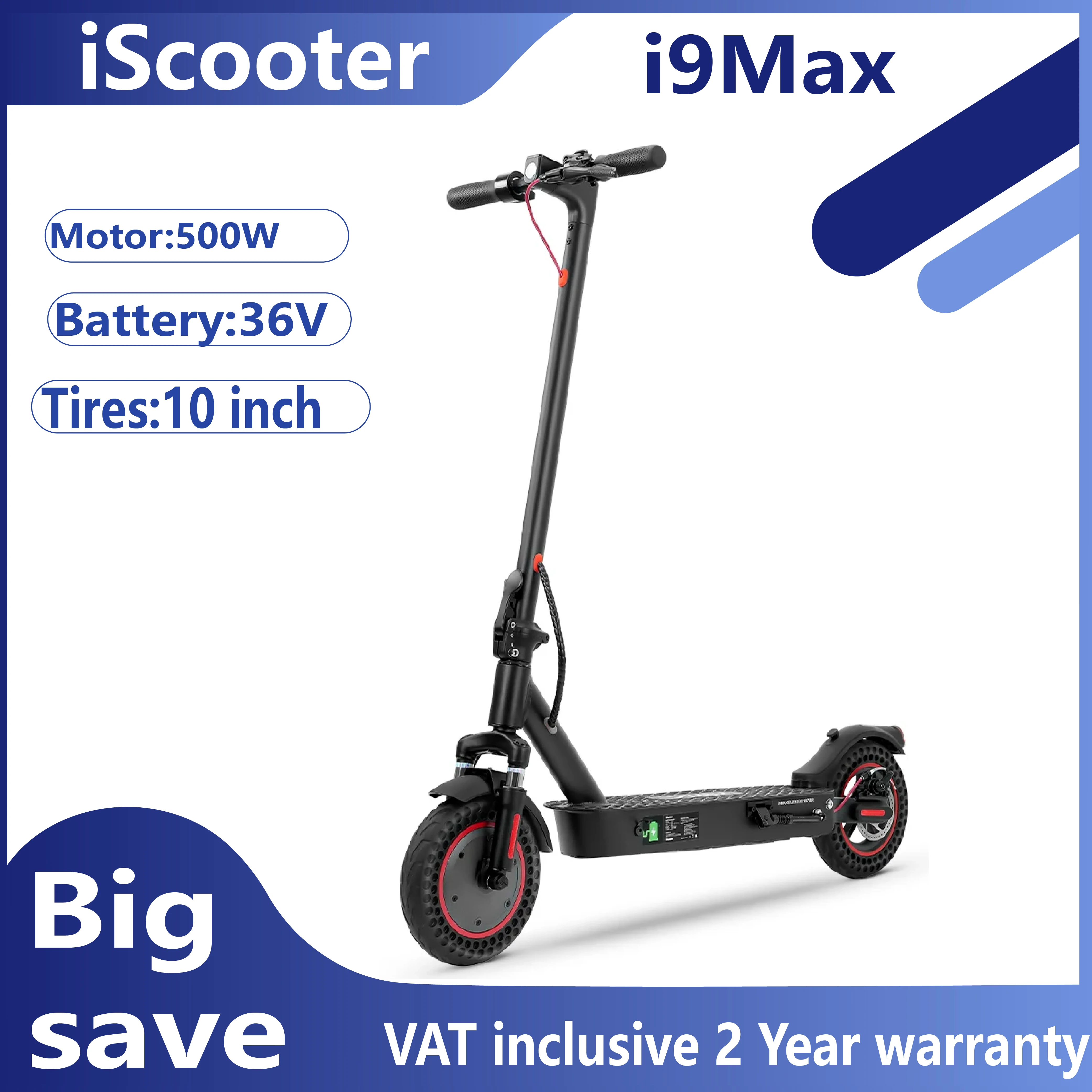 IScooter I9 Max Scooter électrique 500W moteur 36V10AH 10 pouces nid d'abeille pneu électrique coup de pied Scooters pliables pour adultes