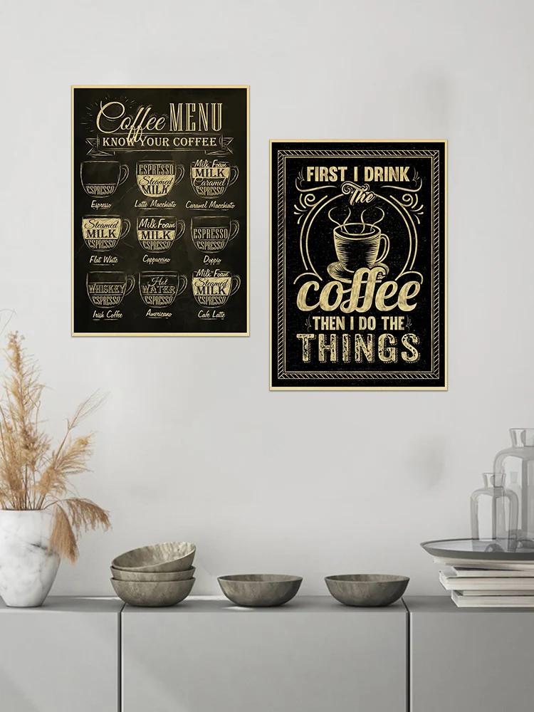 Pintura de póster de menú de café, imagen de papel Kraft Retro, decoración de cafetería, impresión de estilo Vintage, pizarra, decoración de arte de