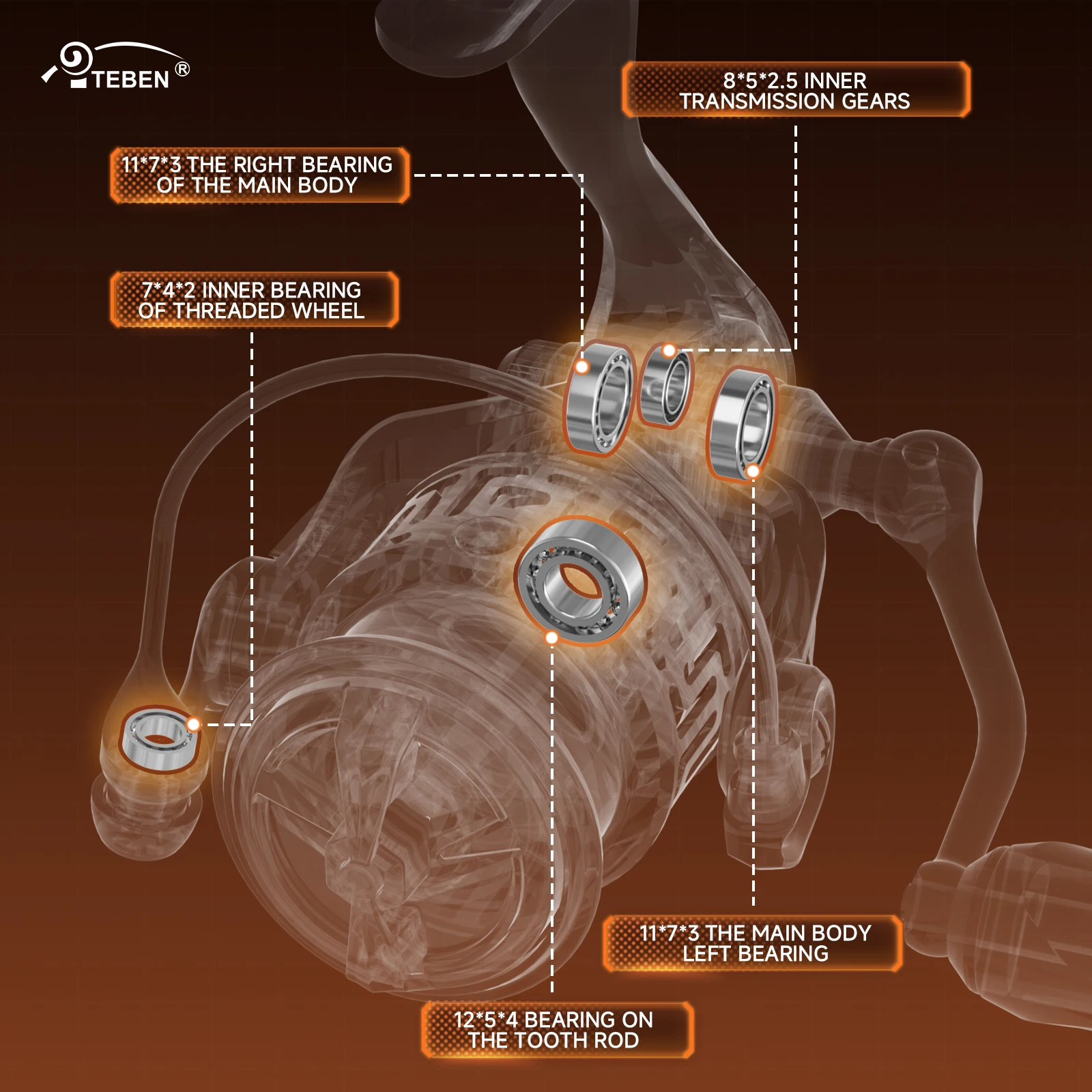 TEBEN ألياف الكربون لهب خفيفة الوزن 109 جرام الصيد الغزل بكرات 5 + 1BB 6.61Lbs ماكس السحب 5.2:1 نسبة التروس خفيفة للغاية لصيد الأسماك