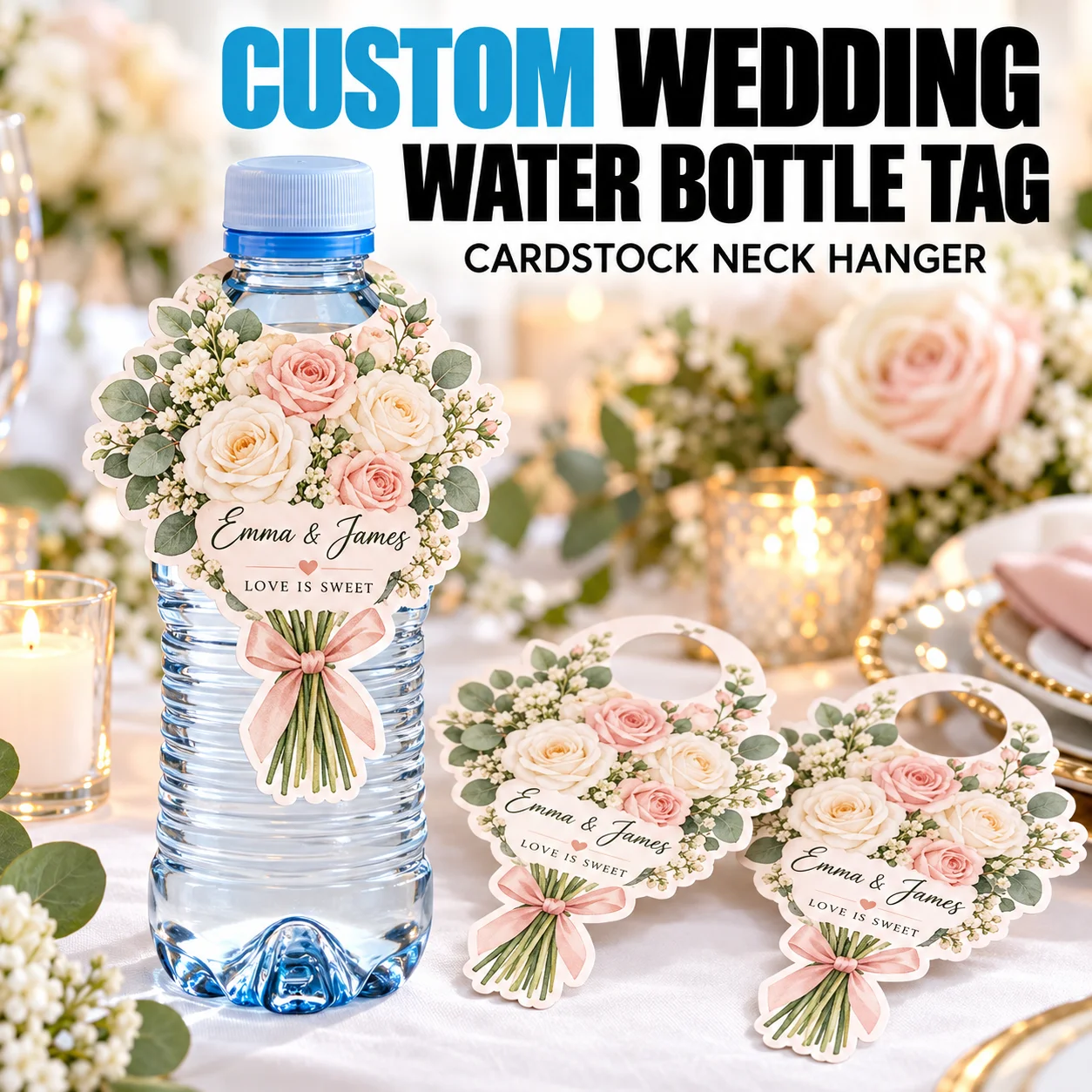 Custom Water Bottle Neck Tags Personalized Bottle Labels 250g Cardstock Party Favors Wedding Birthday Baby Shower 15 30 60pcs