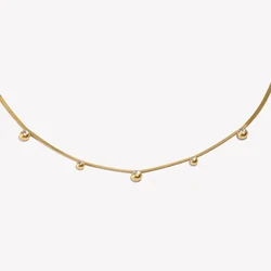 E.B.belle 18k Gold Plated Small CZ Charm Choker Herringbone Chain Crystal Beads Pendant Necklace Dainty Jewelry for Women 16''
