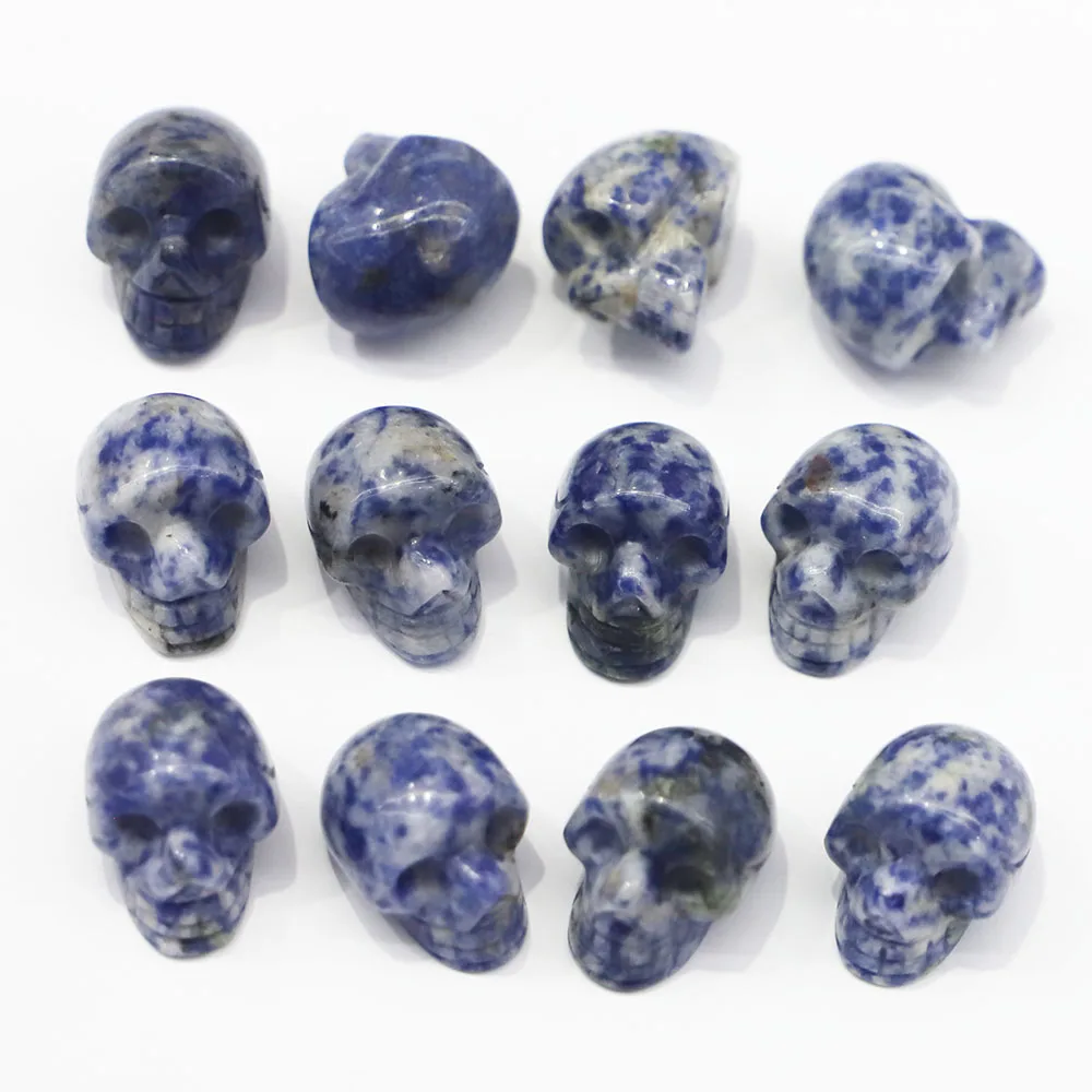 Natural Sodalite Stone Skull Statue Carved Healing Ornament Charm Witchcraft Supplies Gemstone Wicca Chakra Home Decoration 6Pcs