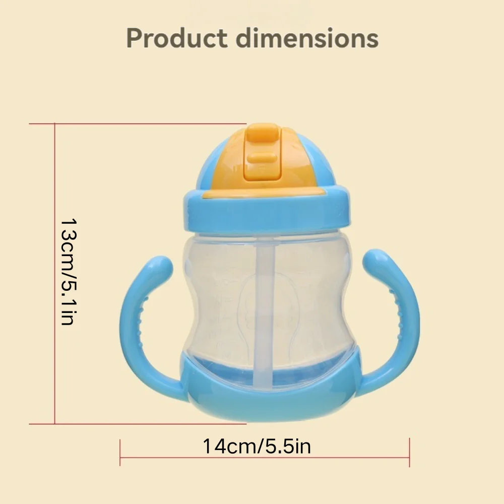 Baby Water Bottle, Horn Handle Design 280ml, Kids Straw Cup, Gravity Ball Anti-Choke, Soft Spout, Baby Training Sippy Cup