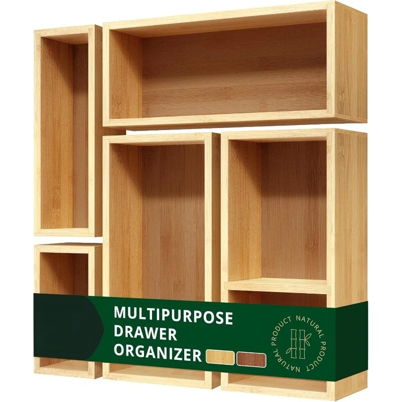 

5-Piece Bamboo Drawer Organizer Set Multi-Use Storage Trays for Kitchen Bathroom Office Makeup Jewelry and More Junk Drawer