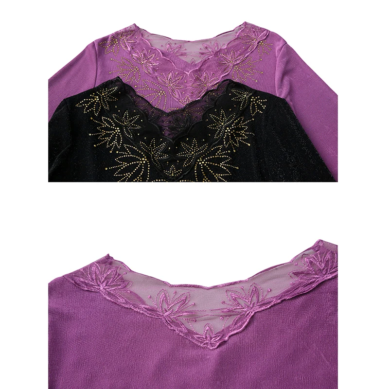 2025,New,Spring,European,Clothes,Mesh,T-Shirt,Fashion,Sexy,V-Neck,Patchwork,Lace,Diamonds,Women,Tops,Bottoming Shirt,Tees,58034