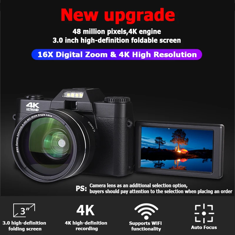 

J10 4K Digital WIFI Camera 48 million pixels 3.0 inch high-definition foldable screen 16X Digital Zoom Interchangeable lens