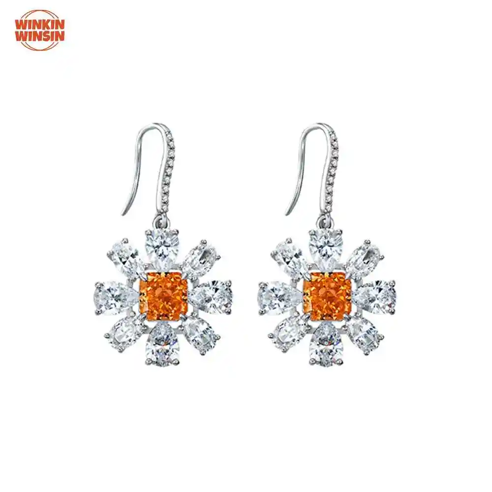 

Winkin Winsin 925 Sterling Silver 5 Carat High Carbon Diamond Earrings Floral Design
