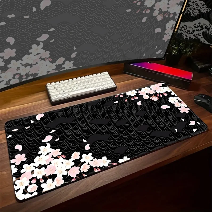 Large Sakura Mouse Pad Gaming Setup Accessories Mousepads Keyboard Gamer Rubber Stitched Edge Kawaii Big XXL Mouse Mat