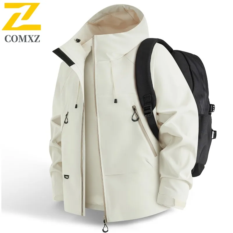 COMXZ 2025 chaqueta de alta calidad para hombre con capucha senderismo montañismo chaquetas ligeras con cremallera Casual viaje otoño nueva ropa de abrigo