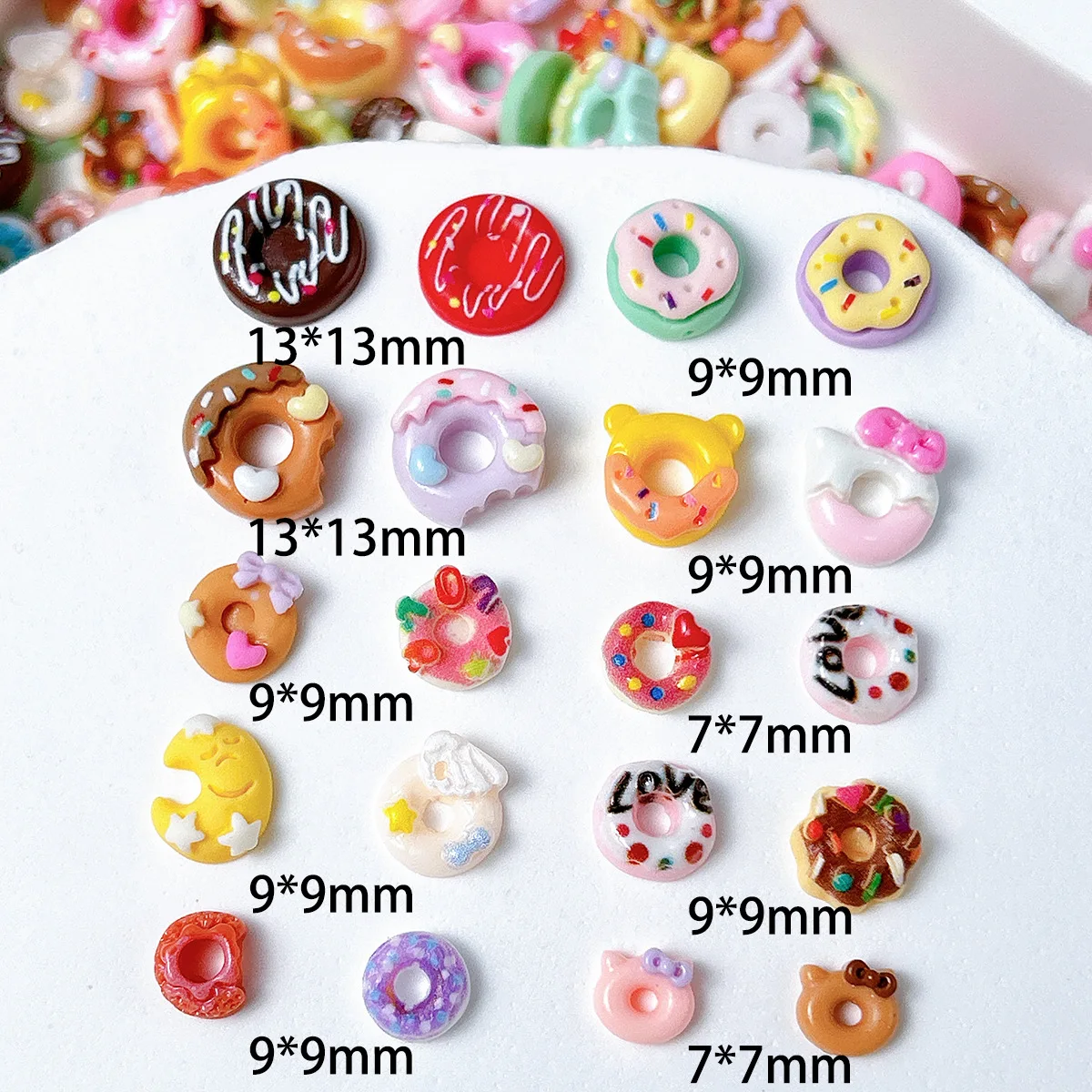 50pc Mixed Doughnuts Nails Charm Design 3d Nail Art Decorations Simulated Desserts Kawaii Cartoons Food Manicure Parts Figures