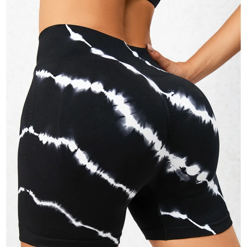 Seamless Tie-dye Yoga Pants Women Summer High Waist Leggings Buttock Lifting Yoga Sports Shorts