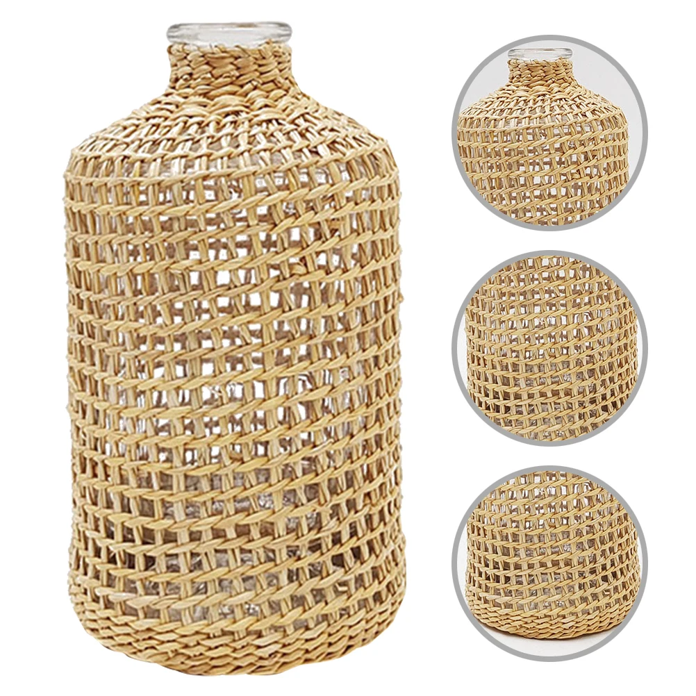 

Straw Woven Glass Vase Rustic Flower Arrangement Decorative Vase for Desktop Table Centerpiece Home Decor Rustic Vases for Decor