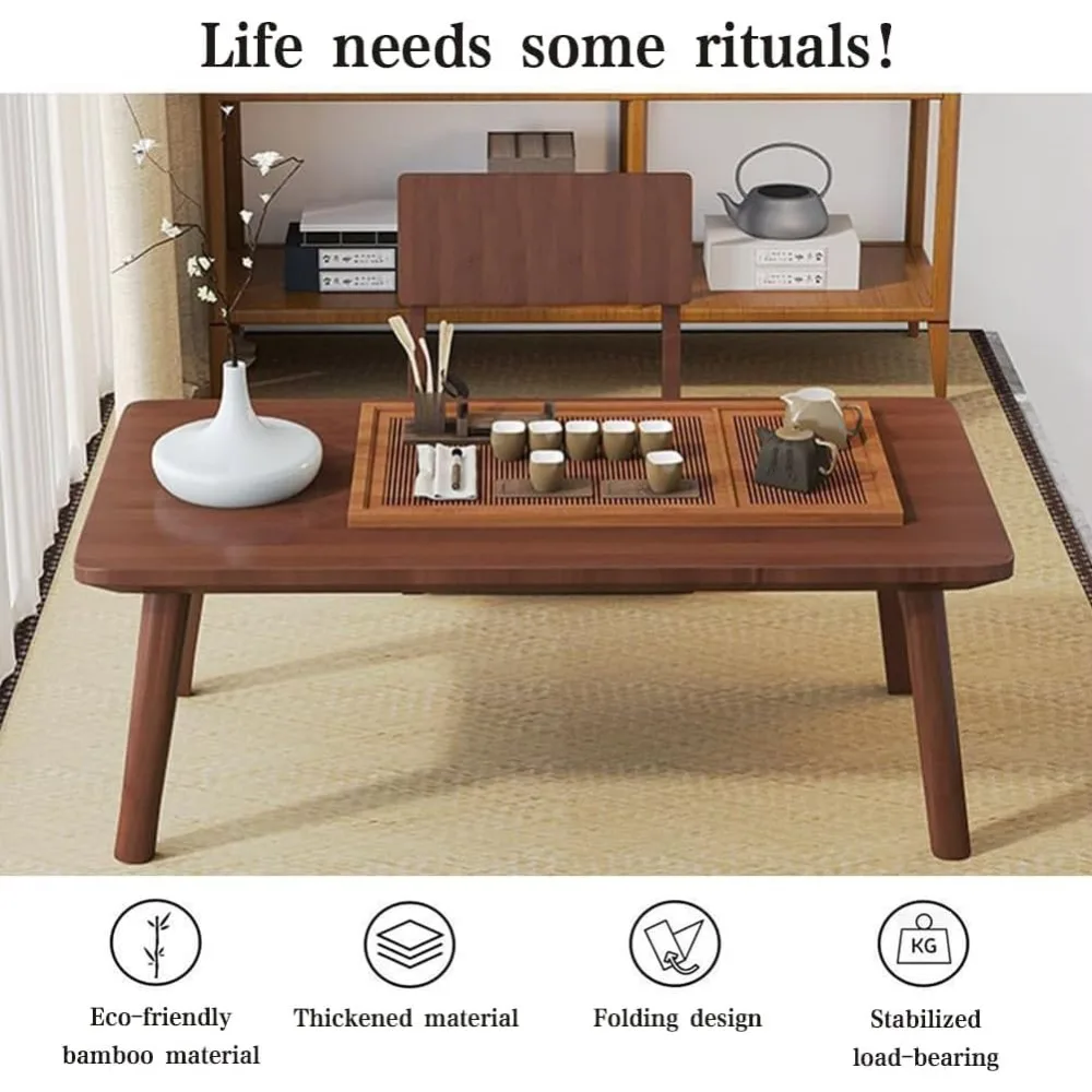 طاولة قهوة قابلة للطي من الخيزران - لمسة نهائية من خشب الجوز، لا حاجة للتجميع، 26 × 15.8 × 11.8 بوصة، مناسبة لغرفة النوم أو استخدام طاولة الشاي المنخفضة #6