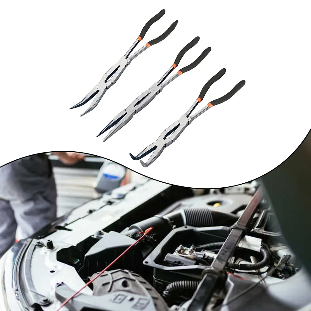 Steel 13Inch 280mm Extra Double Long Nose Pliers Cable Puller Needle Nose Pliers 45° 90° Replacement Automobiles Parts