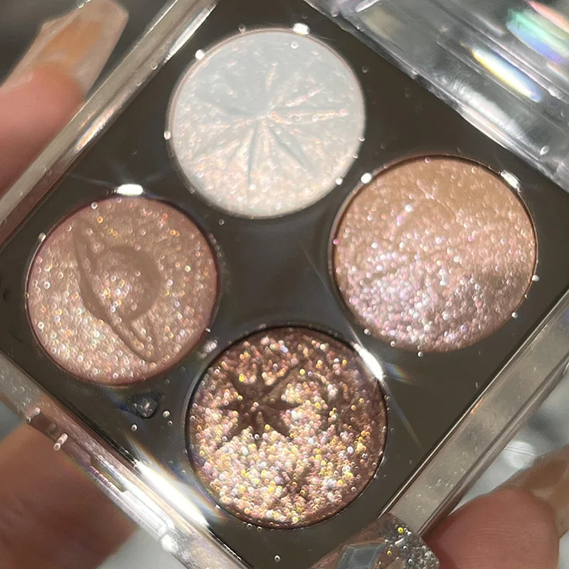 4-kleuren Planet Diamond Glitter Oogschaduwpalet Aurora Paars Metallic Glinsterende Gebakken Poeder Markeerstift Oogschaduw Make-up