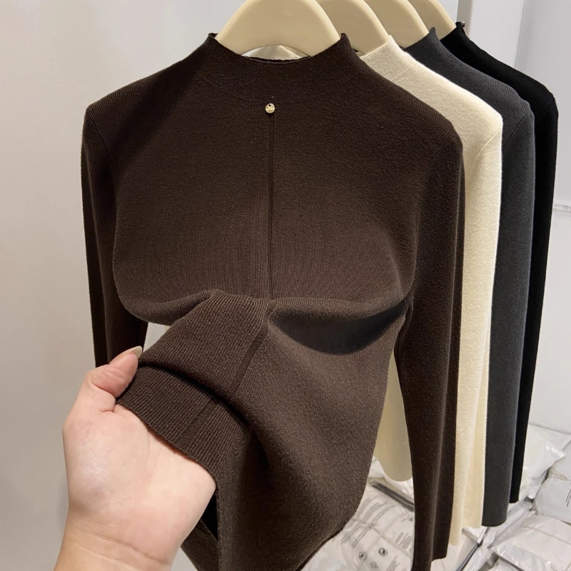 2026 frauen Rollkragen Langarm Gestrickte Pullover Herbst Winter Schlank Einfarbig Basis Schicht Inneren Tragen Top Weiche Pullover Jumper
