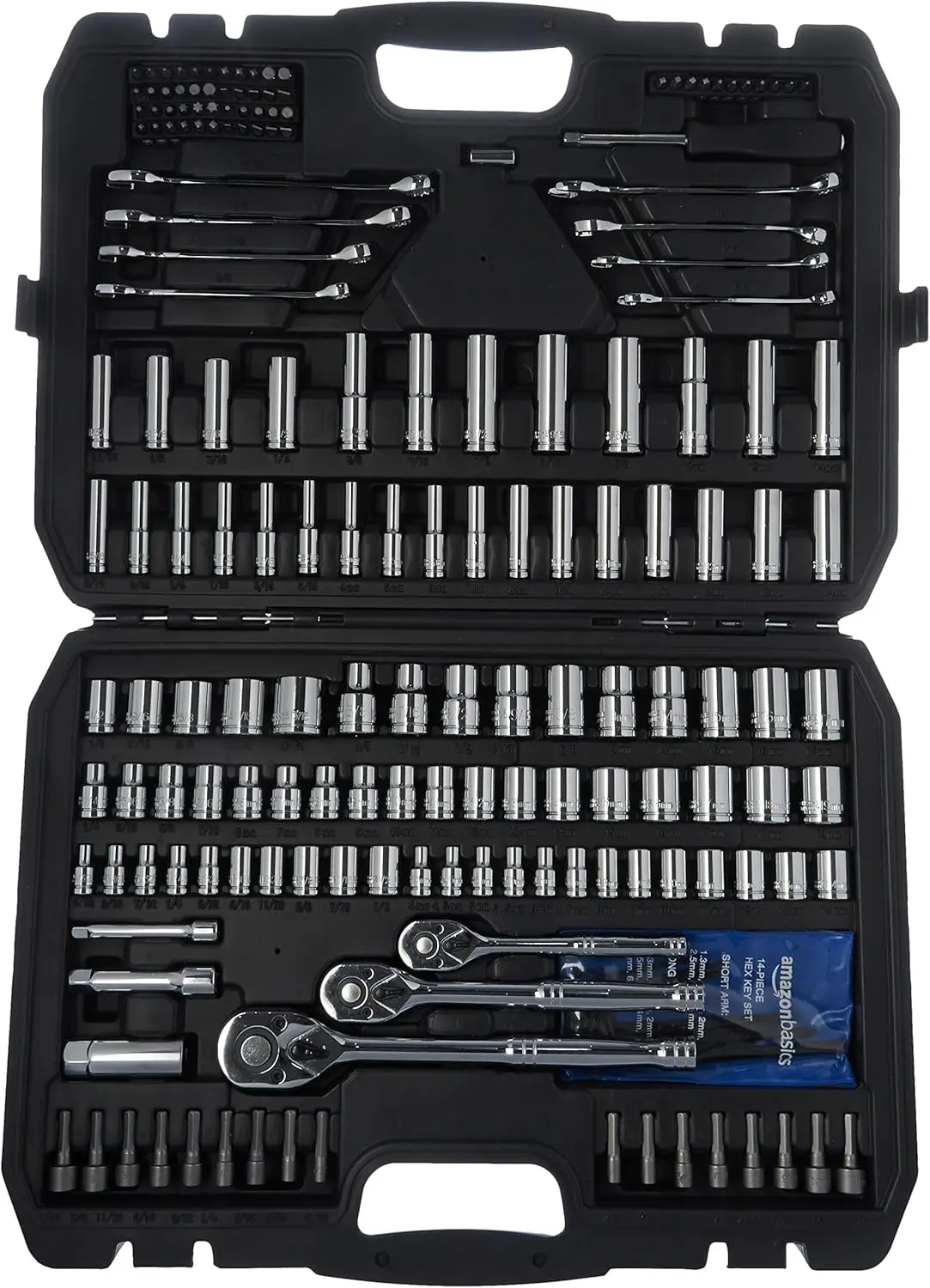 

201-Piece Mechanic's Socket Tool Set with Case, SAE and Metric Sizes, Chrome-Vanadium Steel, Portable