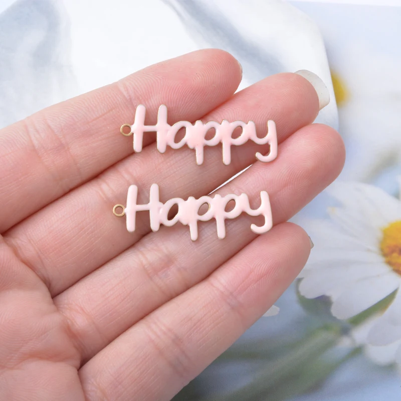 10 Stück Kupfer-Anhänger in Form von Buchstaben „Happy“ mit beidseitiger Emaillebeschichtung, Öltropfen-Optik, für DIY-Schmuckdekoration. – Detail 9
