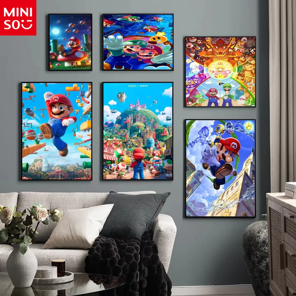 

MINISO Oil Painting By Numbers Video Game Cartoon Figure Super M-Mario home living room bedroom bar aesthetic decor Frameless