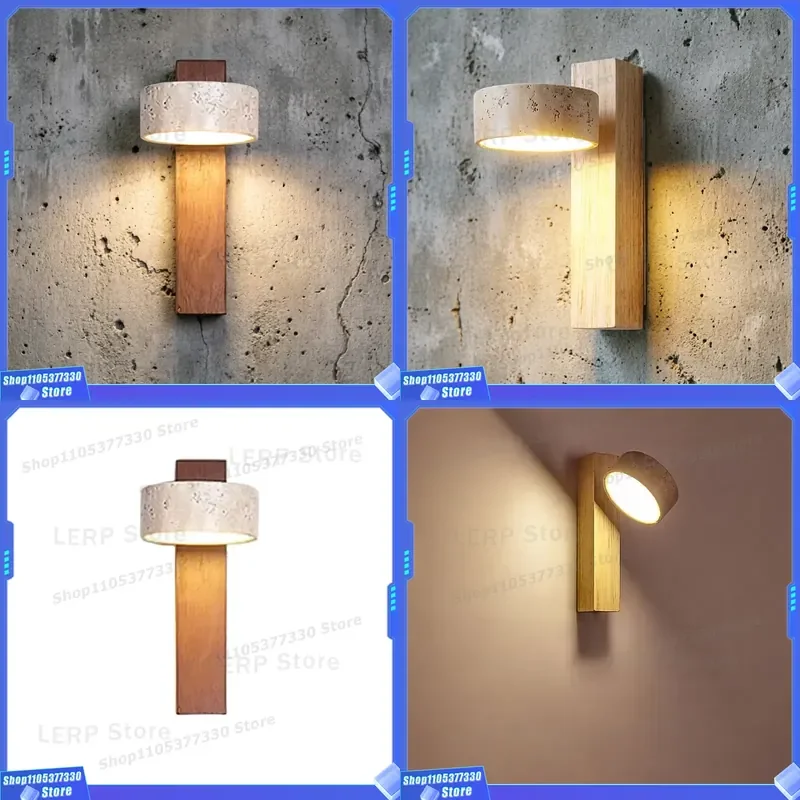 Nordic Wabi Sabi Travertine Wall Lamp LED Rotating Bedside Light for Bedroom Apartment Hotel Foyer Yellowstone Decorative