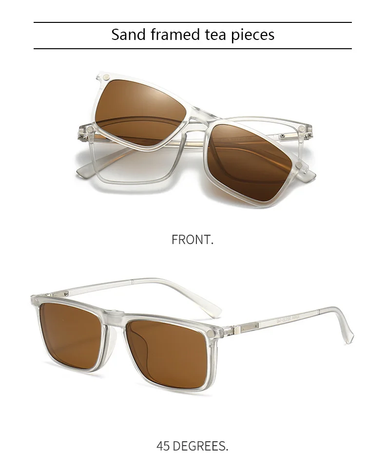 Transparente Damen-Sonnenbrille mit quadratischem Rahmen, 6-in-1-Brille mit magnetischem Clip, polarisierte Nachtsichtbrille für Herren – Detail 19