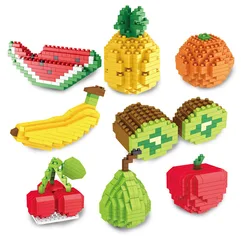 Mini Fruit Building Blocks Play Fruit  Apple Banana Happy Food Model DIY Assemble Desktop Decoration Bricsk Gift Kids Toys