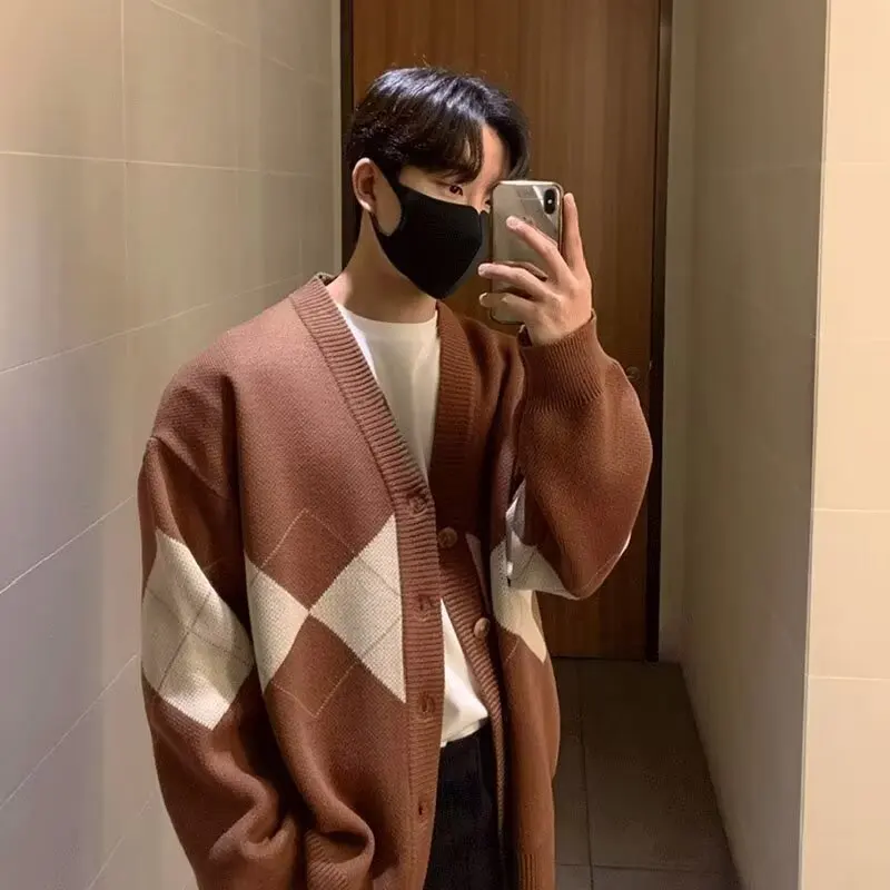 

Осень-зима, мужской вязаный открытый кардиган больших размеров с v-образным вырезом, теплая повседневная свободная верхняя одежда из полиэфирного волокна