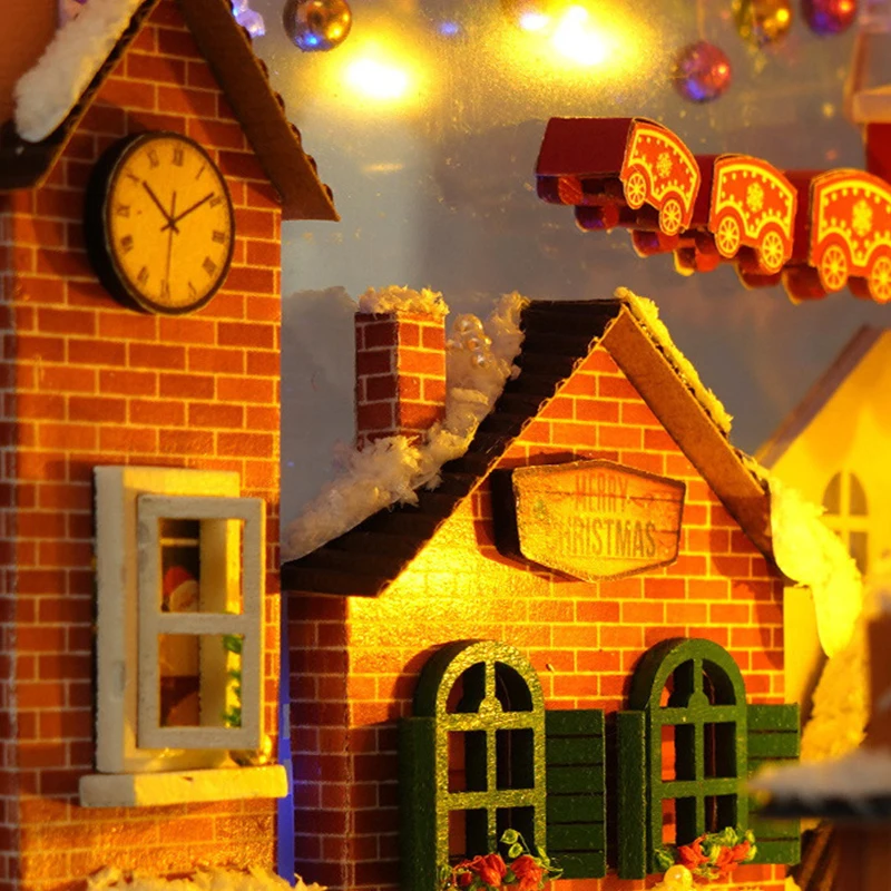 Wood Bookends Building Model Puzzle Toy DIY WIth LED Light Assembly Model Home Decoration Miniatures House Kit