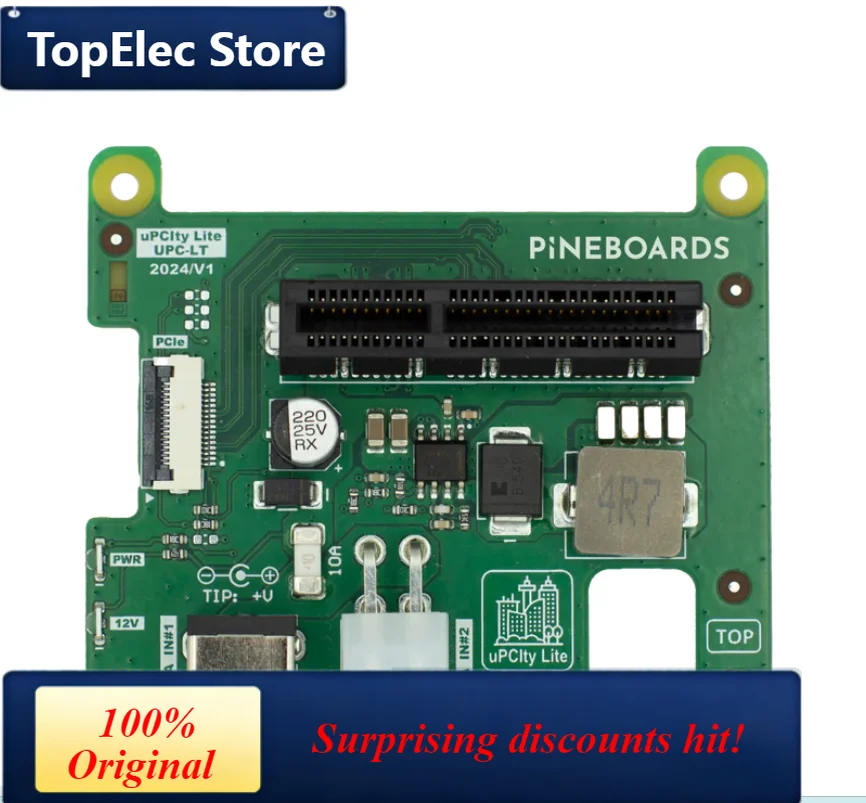 TopElec Hat uPCIty Lite for Raspberry Pi 5, with an open ended PCIe X4 slot