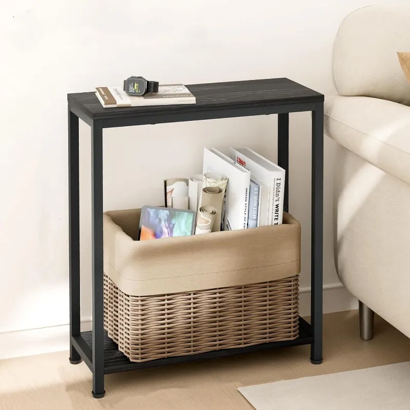 Space-Saving Narrow Side Table Minimalist Black Sofa Side Cabinet Bedroom Nightstand Multi-functional Living Room Storage Rack