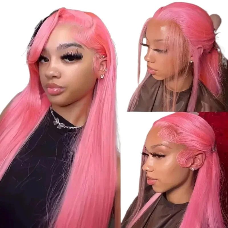 38 Inch Pink Straight Human Hair Wig 13x6 HD Lace Front Pre Plucked 220 Density Brazilian Wig For Women 100% Real Hair