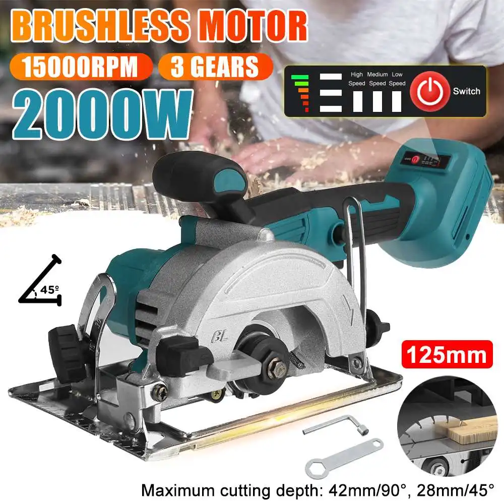 

2000W 125mm Brushless Cordless Electric Circular Saw Woodworking Cutting Machine Wood Cutters for Makita 18V Battery